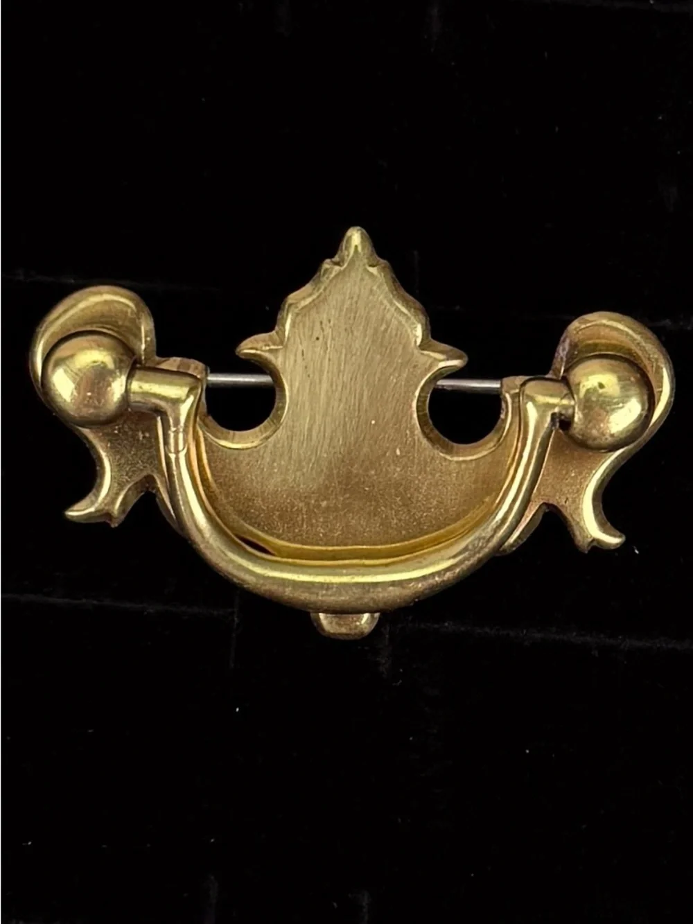 Vintage Brass Tone Drawer Pull Hardware Conversion Brooch Figural Statement Pin